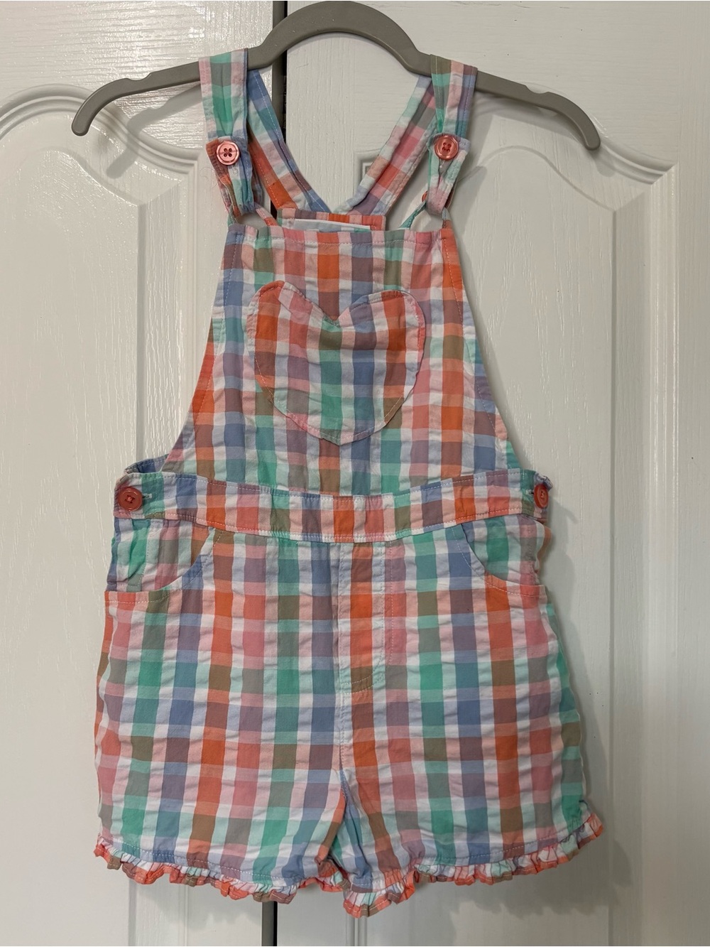 Kids Headquarters Multicolor Gingham Short Overalls Size 4